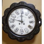 A 19th Century French rosewood wall clock with marble face, John Peters & Co. Paris, 48cm in