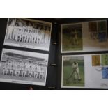 An album of First Day covers Cricketing Stamps, a pattern book of Fancy Goods and a letter from John