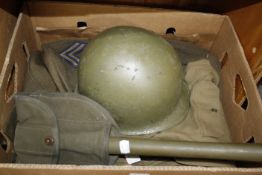 [Militaria] - A WW2 U.S. M1 Steel Helmet, complete with liner (distressed); together with a Second