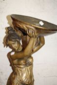 A 19th Century Austrian painted metal figure of a girl supporting a basin, standing on a plinth
