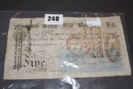 Bath Old Bank £5 note No. 5350 dated 6th July 1841