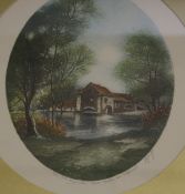 French School (20th Century) River scenes Hand coloured etchings, a pair Signed in pencil to the