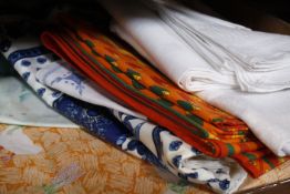 A quantity of assorted linen, textiles and curtain material (2 boxes)