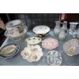 A quantity of decorative ceramics, to include blue and white jugs, graduated jugs, bowls, vases