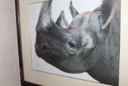 Matthew Hillier (20th Century) Rhino head Artists proof dated 1985 36cm x 47cm Best Bid