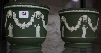 A pair of Wedgwood green jasperware jardinières, 16cm high Best Bid