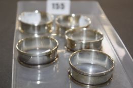 Five 1930's silver napkin rings, plain form, Birmingham 1930
