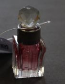 An Edwardian ruby and clear glass scent bottle and stopper, with silver mounted rim, Birmingham