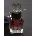 An Edwardian ruby and clear glass scent bottle and stopper, with silver mounted rim, Birmingham