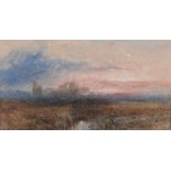 Follower of Albert Goodwin Sunset with castle ruins Watercolour, with gum arabic, heightened with