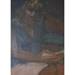 Attributed to Maurice Mann (1921-1997) Young woman reading Oil on board Signed indistinctly lower