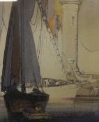 John Edgar Platt (British, 1886-1977) 'Entering the Port' No. 55 Woodcut Signed in pencil 33cm x