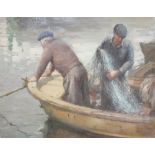 Ruggero Serrato (Italian, 20th Century) Fisherman pulling in the catch Oil on canvas Signed