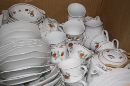 A 20th Century Oriental part dinner and tea service, decorated with figure and parasol with floral