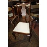 Eight Queen Anne style mahogany dining chairs each with vase splat to include two armchairs