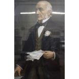 An oleograph of a half length portrait of William Ewart Gladstone, 75cm x 50cm