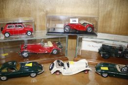 Franklin Mint scale model classic cars, Jaguar SS 100, Mercedes Benz 500K both in hand made glazed