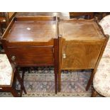 A mixed lot to include a firescreen, with a bedside cupboard, a bedside cupboard inlay marquetry and