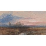 Follower of Albert Goodwin Sunset with castle ruins Watercolour, with gum arabic, heightened with