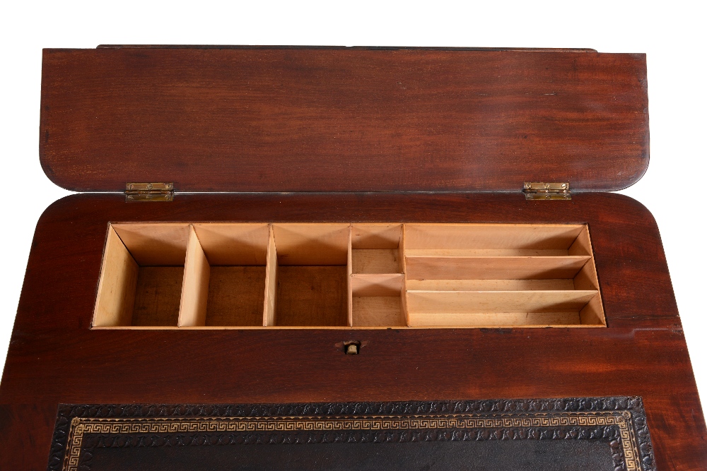 A Victorian walnut and ebony games/work table with folding top above a work basket twin pillar - Image 5 of 6