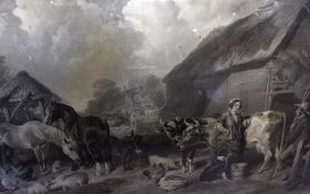 After John Frederick Herring Snr. (1795-1865) An English farmyard Engraving 65cm x 93cm; And another