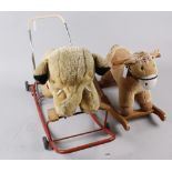 A 1960s toy elephant on wheels/rocker combination, together with a 1970s horse toy rocker -2