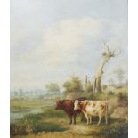 English School Cattle by stream Oil on board Unsigned 32cm x 27.5cm