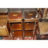 A near pair of mahogany and gilt metal mounted bedside tables c. 1900, each with musical trophy