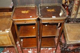 A near pair of mahogany and gilt metal mounted bedside tables c. 1900, each with musical trophy