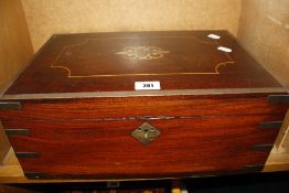 A 19th Century military brass banded travelling box with a fitted interior.