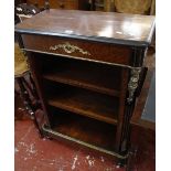 A Victorian amboyna and ebonised gilt metal mounted open bookcase 74cm wide