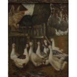 English School (20th Century) Farmyard scene with geese and pigs Oil on board Unsigned 24cm x
