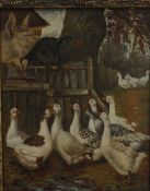 English School (20th Century) Farmyard scene with geese and pigs Oil on board Unsigned 24cm x