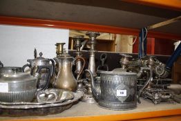 A quantity of plated ware to include candlesticks, coffee pots etc Best Bid