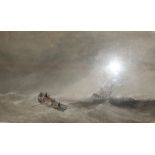 Edward Tucker Jr (c.1847-1910) Rowing boat going to the rescue of a masted vessel Watercolour Signed