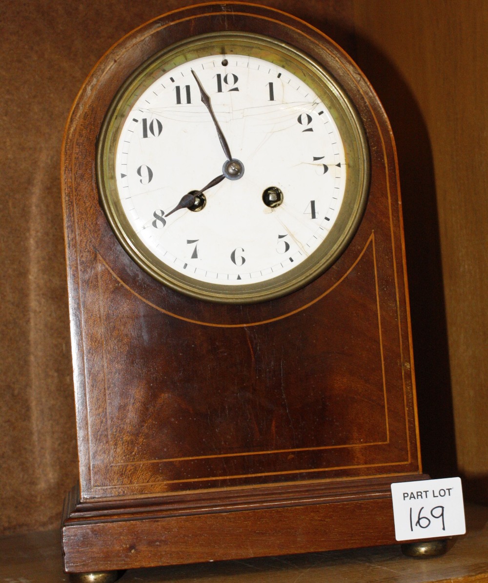 A mixed lot to include a sarcophagus shaped tea caddy, a two train mahogany mantel clock, a bronze - Image 2 of 2