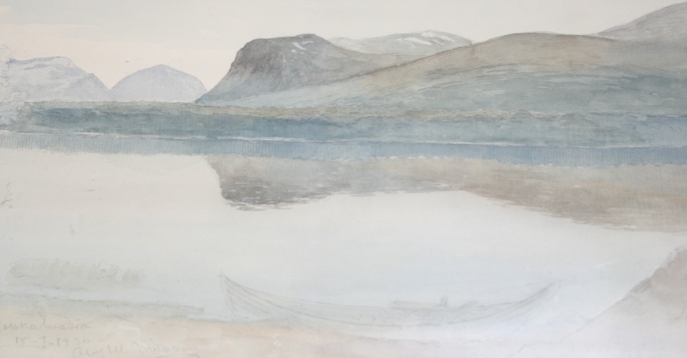 Early 20th Century School Swedish (?) lake with mountains beyond Watercolour Signed indistinctly
