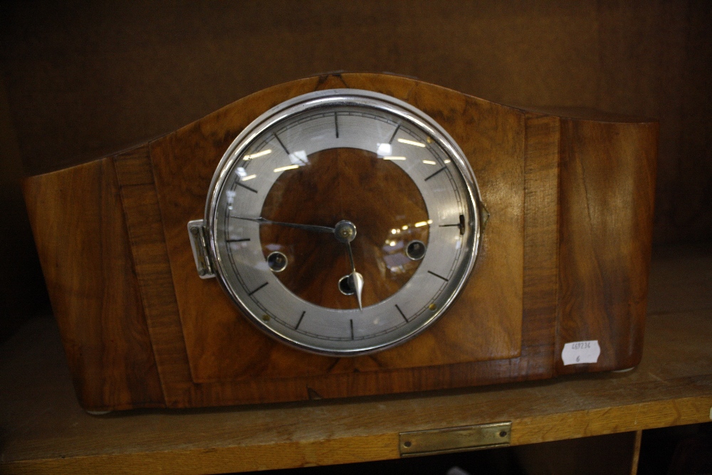 Two oak cased mantel clocks and a walnut cased Art Deco design mantel clock. (all working and - Image 2 of 3