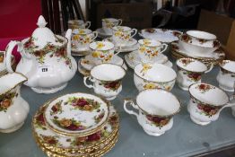 Royal Albert 'Old Country Roses' part tea service, Bell China and a Royal Albert figure (qty)