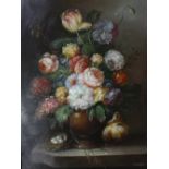 20th Century School Still life of flowers in a vase Oil on board Signed indistinctly lower right