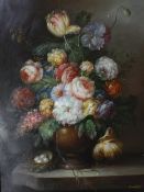 20th Century School Still life of flowers in a vase Oil on board Signed indistinctly lower right