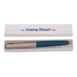 Conway Stewart, 67, a blue fountain pen, with a blue barrel and chrome cap  Conway Stewart, 67, a