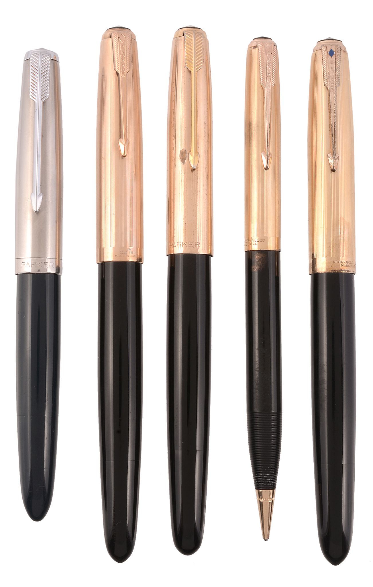 Parker, 51, a black fountain pen and pencil, with rolled gold caps; Parker, 51  Parker, 51, a