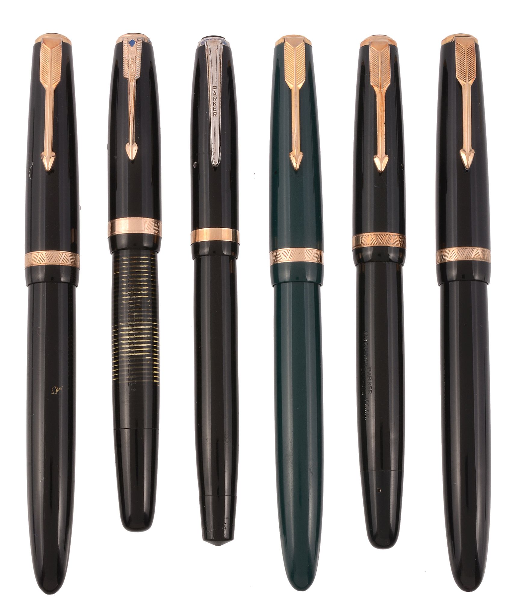 Parker, Duofold, Visi, a black fountain pen; Parker, Duofold, Maxima  Parker, Duofold, Visi, a black