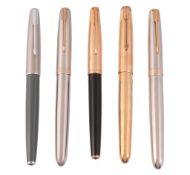 Five Parker fountain pens, to include: Parker, 51, Signet  Five Parker fountain pens,   to