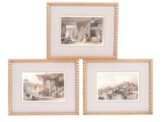A group of five framed English prints of Chinese subjects each c.13.5cm x 20cm  A group of five