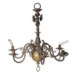 A pair of brass eight light chandeliers in late 17th century style  A pair of brass eight light