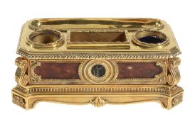 A Continental gilt metal and marble inset encrier, mid 19th century  A Continental gilt metal and