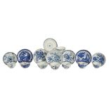 Eight Worcester blue and white tea bowls and saucers Eight Worcester blue and white tea bowls and