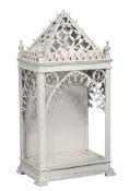 A white painted display stand in Gothic style , late 19th/ early 20th century  A white painted